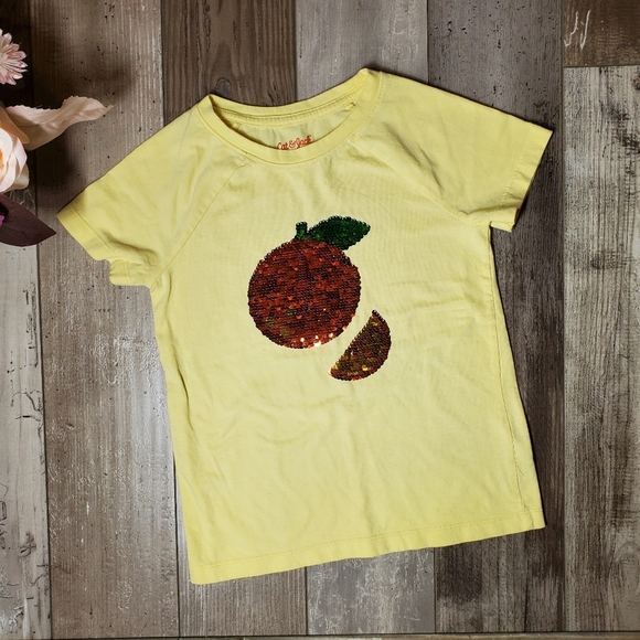 Cat & Jack Yellow Girls Size Small 6/6X Orange Flip Sequin Short Sleeve Top NWOT - Picture 9 of 13